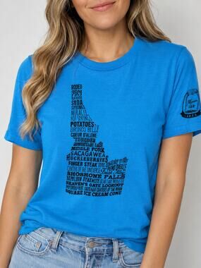 Mason Jar Label Idaho Graphic TShirt Small Blue Souvenir Travel Tee Cotton Blend
